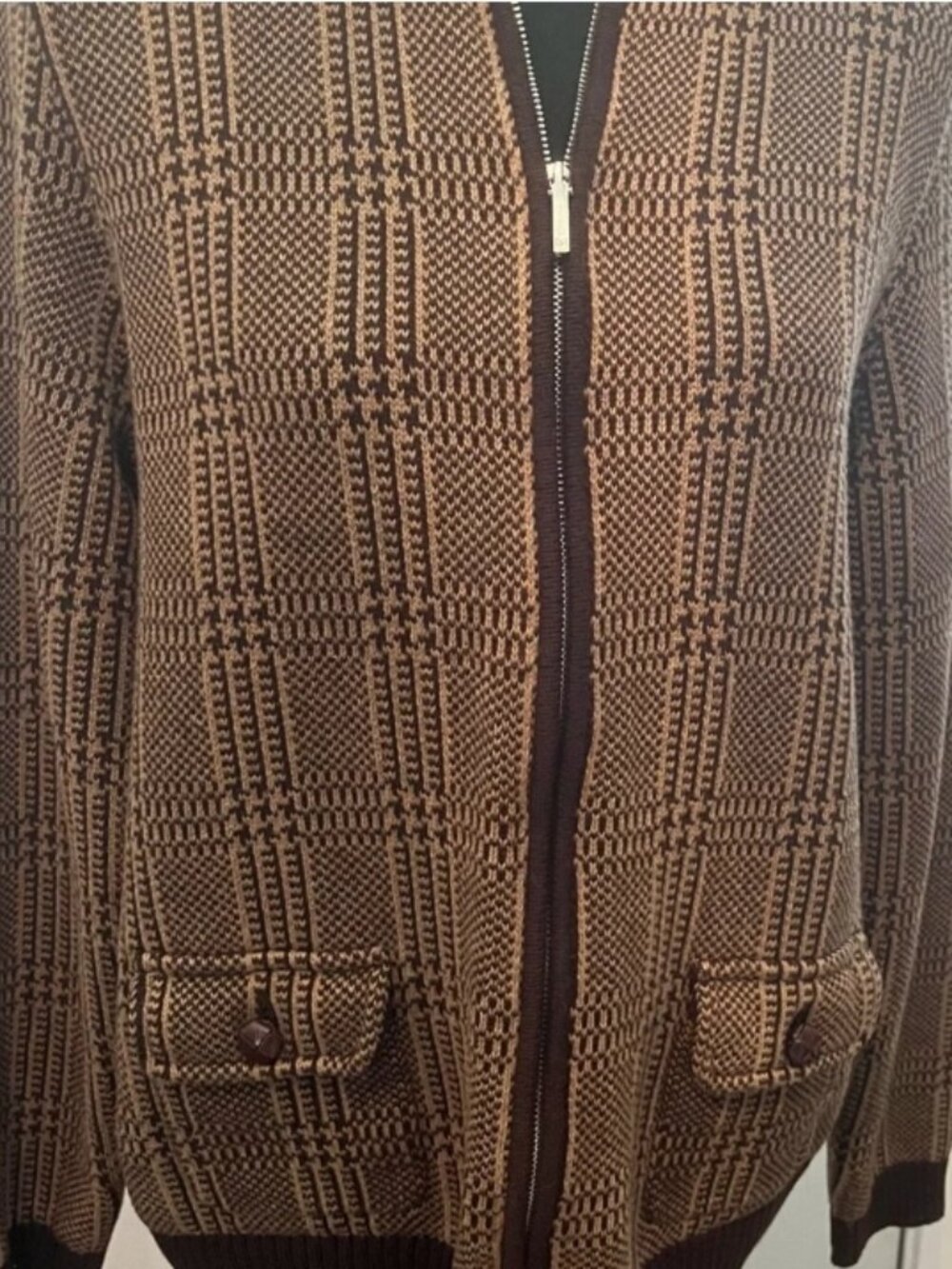 LAUREN RALPH LAUREN Plaid Knit Zip-Up Cardigan - XL